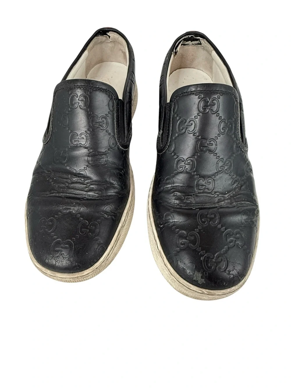 Gucci Men's GG Embossed black Leather Slip-On Sneakers loafers size 5